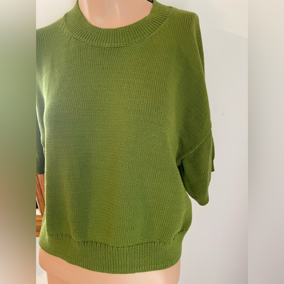 24”PTP cotton mix short sleeve sweater crew Banana Republic green - Picture 7 of 9